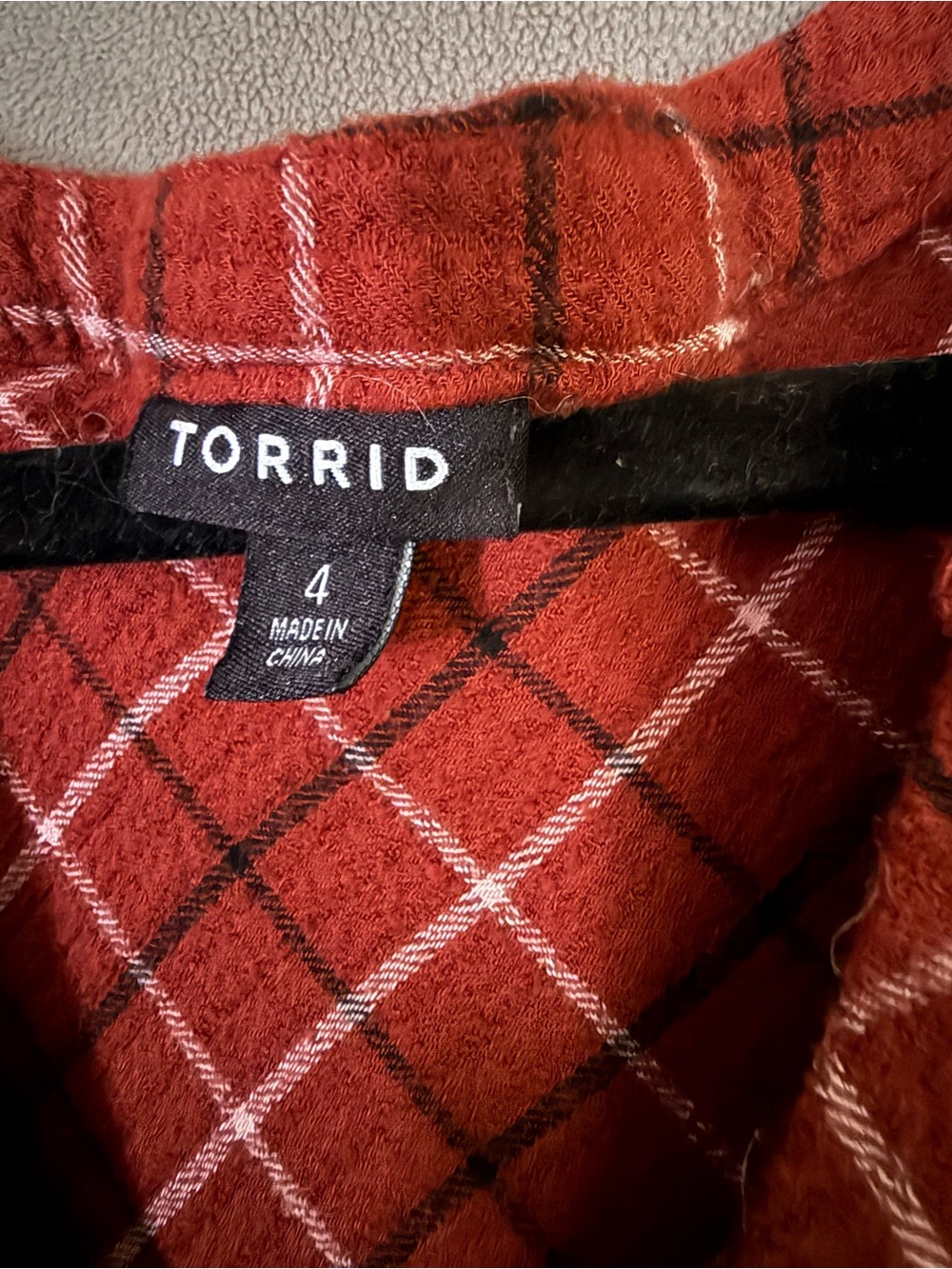 torrid Rust Red Plaid Ruffle-Yoke Henley Tunic - Picture 3 of 7